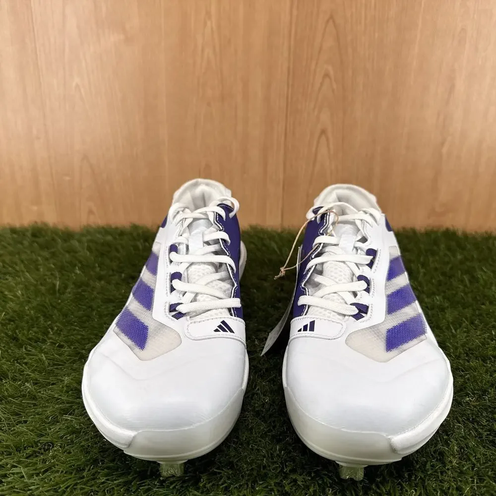 adidas Adizero Afterburner 10 White Team Purple Baseball Cleats JR3062 Mens Sz 8